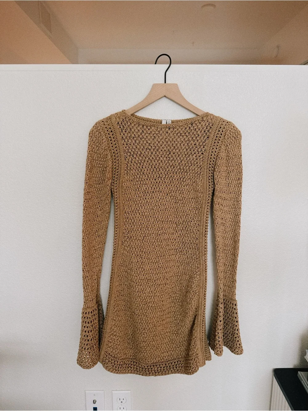 Jane Birkin Significant Other Brown Crocheted Long-Sleeve Mini Dress US4 - Picture 2 of 7